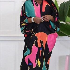 Vibrant Multicolor Abstract Women's Dolman Midi Dress